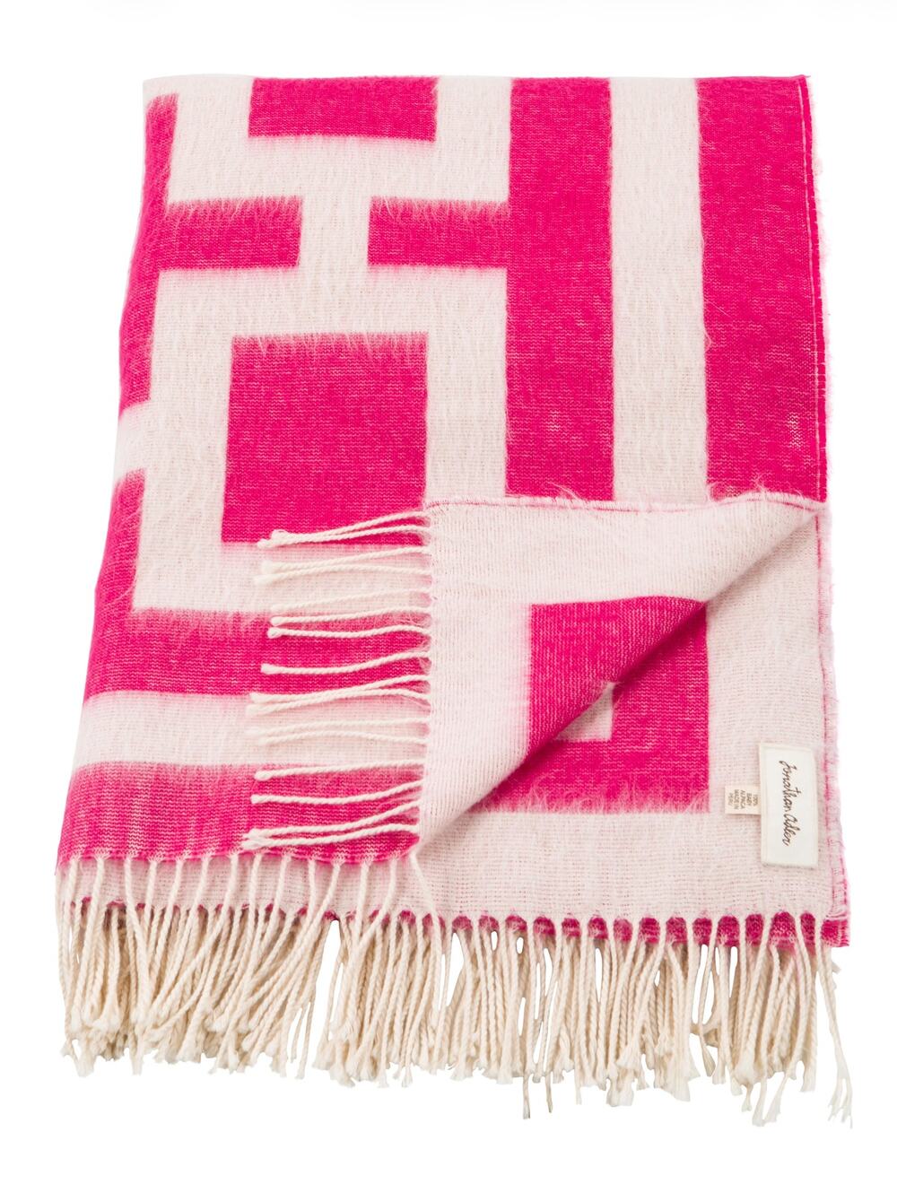 Jonathan Adler Barbie Pink Patterned Nixon Tassel Trim Alpaca Woven Soft Blanket